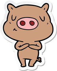 sticker of a cartoon content pig