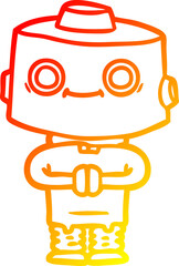 warm gradient line drawing of a cartoon robot