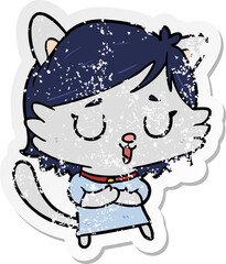 distressed sticker of a cartoon cat girl