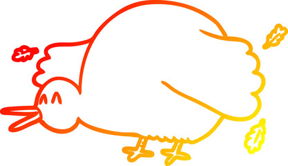 warm gradient line drawing of a cartoon kiwi bird flapping wings