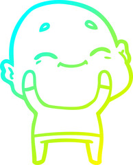 cold gradient line drawing of a cartoon happy bald man
