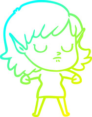cold gradient line drawing of a cartoon elf girl