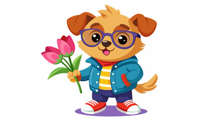 dog with flowers