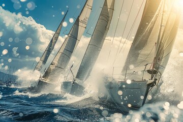 High-Speed Sailboat Racing, Ocean Spray and Windy Challenge - obrazy, fototapety, plakaty
