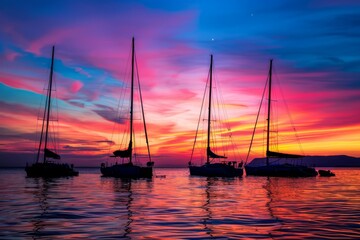 Colorful Evening Sky Backdrop with Sailing Boats