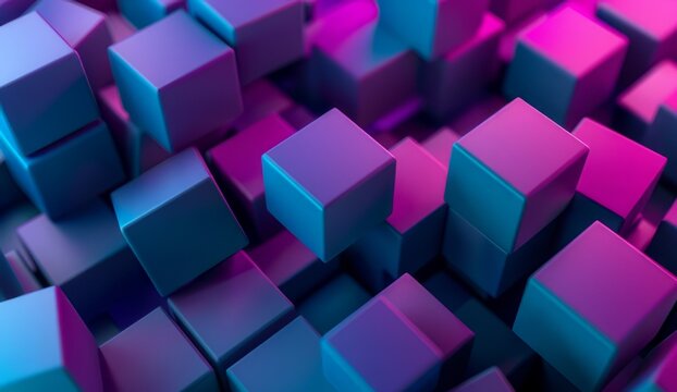 Abstract background with cubes in blue and purple colors