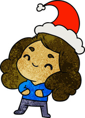 hand drawn christmas textured cartoon of kawaii girl