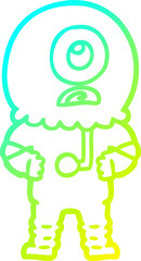 cold gradient line drawing of a cartoon cyclops alien spaceman