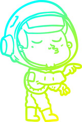 cold gradient line drawing of a cartoon confident astronaut