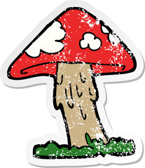 distressed sticker of a cartoon mushroom