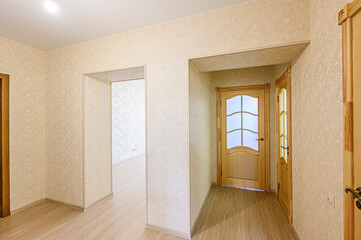 standard room interior apartment. room doors, renovation corridor lobby entrance hall