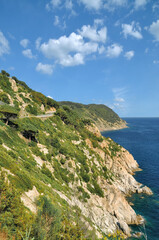 Fototapeta na wymiar Panoramic road along the coast,Island of Elba,Tuscany,mediterranean Sea,Italy