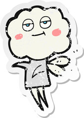 retro distressed sticker of a cartoon cute cloud head imp