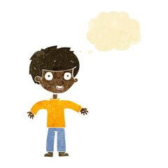 cartoon happy man with thought bubble