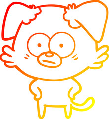 warm gradient line drawing of a nervous dog cartoon
