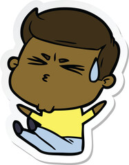 sticker of a cartoon man sweating