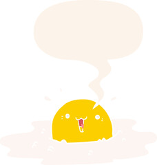 cute cartoon fried egg with speech bubble in retro style