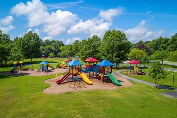 Colorful Playground in Summer, Aerial View