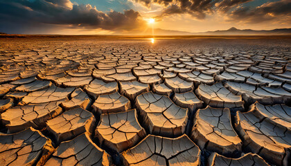 Drought cracked dry land summer heat wave, climate change catastrophic environmental disaster global warming deforestation - obrazy, fototapety, plakaty