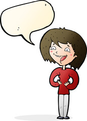 cartoon excited woman with speech bubble