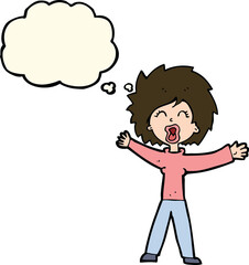 cartoon woman shouting with thought bubble
