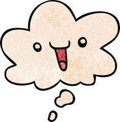 cute happy cartoon face with thought bubble in grunge texture style