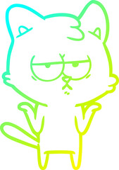 cold gradient line drawing of a bored cartoon cat