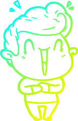 cold gradient line drawing of a excited man cartoon