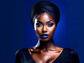 Elegant and Captivating Black Queens Posed Against Stunning Blue Background(Generative AI) - obrazy, fototapety, plakaty