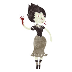 freehand retro cartoon blood sucking vampire girl