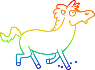 rainbow gradient line drawing of a cartoon running horse