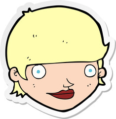 sticker of a cartoon happy female face