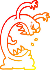 warm gradient line drawing of a cartoon monster