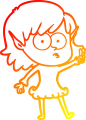 warm gradient line drawing of a cartoon shocked elf girl