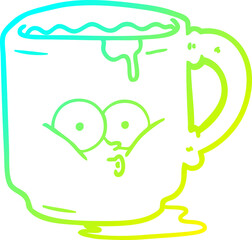 cold gradient line drawing of a cartoon dirty office mug