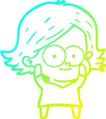 cold gradient line drawing of a happy cartoon girl