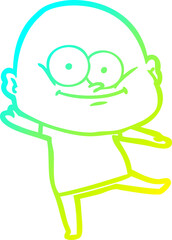 cold gradient line drawing of a cartoon bald man staring