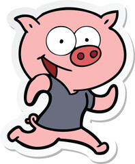 sticker of a cheerful pig exercising cartoon
