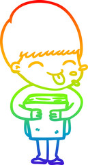rainbow gradient line drawing of a cartoon boy