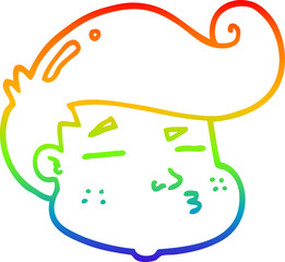 rainbow gradient line drawing of a cartoon boy's face