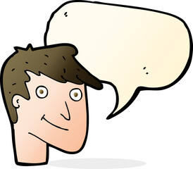 cartoon happy man with speech bubble