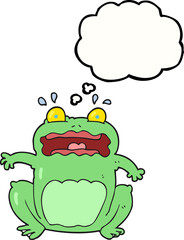 freehand drawn thought bubble cartoon funny frightened frog