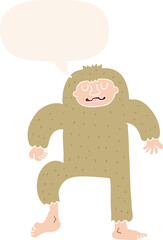 cartoon bigfoot with speech bubble in retro style