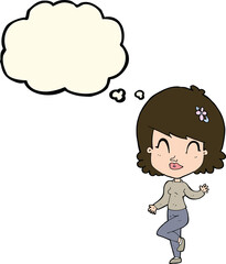 cartoon pretty woman dancing with thought bubble