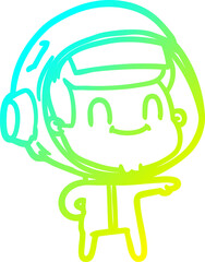 cold gradient line drawing of a happy cartoon astronaut man