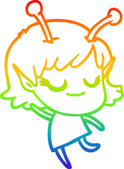 rainbow gradient line drawing of a smiling alien girl cartoon
