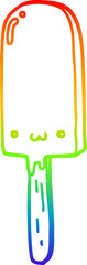 rainbow gradient line drawing of a cartoon ice lolly