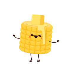 Corn cartoon vector. Cute vegetable vector character isolated on white. Corn mascot.