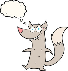 freehand drawn thought bubble cartoon little wolf