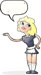 cartoon waitress serving with speech bubble